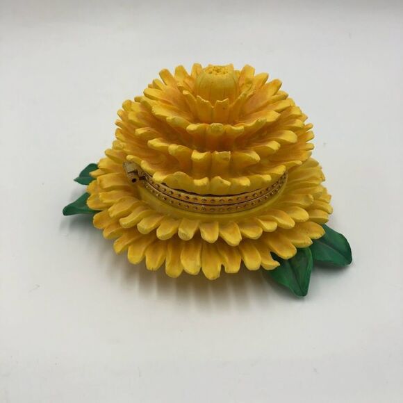 Vintage Trinket Keepsake Box Yellow Flower Design Hinged Collectible Sto… - Picture 4 of 10